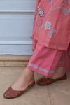 Vaayu_Pink Muslin, Cotton Embroidery, Applique Round Neck Peony Kurta Set _Online_at_Aza_Fashions