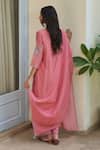 Shop_Vaayu_Pink Muslin, Cotton Embroidery, Applique Round Neck Peony Kurta Set _at_Aza_Fashions