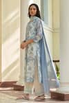 Vaayu_Blue Muslin, Cotton Keyhole Neck Powder Printed Kurta Set _Online_at_Aza_Fashions
