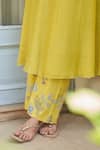 Vaayu_Yellow Muslin, Cotton Applique V-neck Daffodil Kurta Pant Set _at_Aza_Fashions