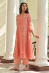 Vaayu_Pink Muslin, Cotton Round Neck Hibiscus Pintuck Co-ord Set _at_Aza_Fashions