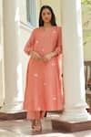 Buy_Vaayu_Pink Muslin, Cotton Round Neck Hibiscus Pintuck Co-ord Set _at_Aza_Fashions