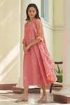 Buy_Vaayu_Pink Muslin, Cotton Embroidery Round Neck, Open Peony Pintuck Jacket With Dress _Online_at_Aza_Fashions