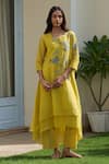 Buy_Vaayu_Yellow Muslin, Cotton Applique Round Neck Daffodil Embroidered Co-ord Set _at_Aza_Fashions