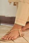 Vaayu_Cream Muslin, Cotton Applique V-neck Ecru Kurta Set _Online_at_Aza_Fashions