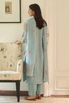 Shop_Vaayu_Blue Muslin, Cotton Applique Round Neck Sky Floral Kurta Set _at_Aza_Fashions