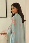 Shop_Vaayu_Blue Muslin, Cotton Applique Round Neck Sky Floral Kurta Set _Online_at_Aza_Fashions