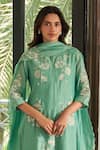 Vaayu_Green Muslin, Cotton Embroidery Round Neck Mint Applique Kurta Set _Online_at_Aza_Fashions