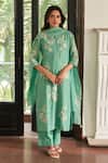 Buy_Vaayu_Green Muslin, Cotton Embroidery Round Neck Mint Applique Kurta Set _at_Aza_Fashions