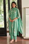 Buy_Vaayu_Green Muslin, Cotton Embroidery Round Neck Mint Applique Kurta Set _Online_at_Aza_Fashions