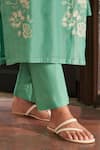 Shop_Vaayu_Green Muslin, Cotton Embroidery Round Neck Mint Applique Kurta Set _Online_at_Aza_Fashions