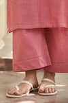 Shop_Vaayu_Pink Muslin, Cotton Applique Round Neck Peony Kurta Set _Online_at_Aza_Fashions