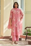 Buy_Vaayu_Pink Muslin, Cotton Applique Round Neck Peony Kurta Set _at_Aza_Fashions