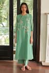 Buy_Vaayu_Green Muslin, Cotton Applique Round Neck Mint Co-ord Set _at_Aza_Fashions