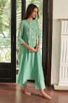 Vaayu_Green Muslin, Cotton Applique Round Neck Mint Co-ord Set _at_Aza_Fashions