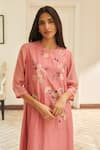 Buy_Vaayu_Pink Muslin, Cotton Applique Round Neck Peony Co-ord Set _Online_at_Aza_Fashions