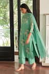 Buy_Vaayu_Green Muslin, Cotton Applique, Embroidery Round Neck Mint Floral Kurta Set _Online_at_Aza_Fashions