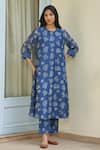 Buy_Vaayu_Blue Muslin, Cotton Round Neck Ocean Floral Co-ord Set _at_Aza_Fashions