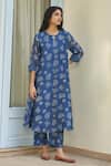 Buy_Vaayu_Blue Muslin, Cotton Round Neck Ocean Floral Co-ord Set _Online_at_Aza_Fashions