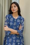 Shop_Vaayu_Blue Muslin, Cotton Round Neck Ocean Floral Co-ord Set _Online_at_Aza_Fashions