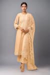 Buy_Sheetal Batra_Beige Embroidery Round Neck Kurta With Palazzo Set _at_Aza_Fashions