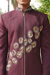 Soniya G_Wine Embroidery, Zari Sherwani Set _Online_at_Aza_Fashions