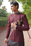 Buy_Soniya G_Wine Embroidery, Zari Sherwani Set _Online_at_Aza_Fashions