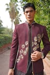 Shop_Soniya G_Wine Embroidery, Zari Sherwani Set _Online_at_Aza_Fashions