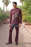 Buy_Soniya G_Wine Embroidery, Zari Sherwani Set _at_Aza_Fashions