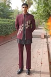 Soniya G_Wine Embroidery, Zari Sherwani Set _at_Aza_Fashions