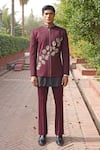 Shop_Soniya G_Wine Embroidery, Zari Sherwani Set 