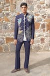 Soniya G_Blue Sequins, Embroidery Bandhgala Set _at_Aza_Fashions