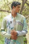 Soniya G_Green Chanderi Silk Printed Kurta Set _Online_at_Aza_Fashions