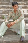 Shop_Soniya G_Mint Cotton, Silk, Linen Green Designer Kurta And Pant Set _Online_at_Aza_Fashions