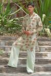 Shop_Soniya G_Mint Cotton, Silk, Linen Green Designer Kurta And Pant Set _at_Aza_Fashions