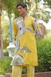 Soniya G_Yellow Satin Printed Luxe Kurta And Trouser Set _Online_at_Aza_Fashions