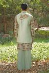 Shop_Soniya G_Green Cotton, Silk, Satin, Crepe Embroidery Designer Nehru Jacket Kurta Set _at_Aza_Fashions