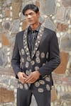 Soniya G_Black Satin Embroidery Designer Blazer Set _at_Aza_Fashions