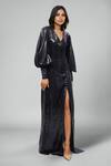 Emblaze_Black Georgette Sequins V-neck Designer Gown _Online_at_Aza_Fashions