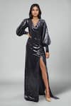 Buy_Emblaze_Black Georgette Sequins V-neck Designer Gown _at_Aza_Fashions