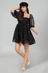 Buy_Emblaze_Black Organza Square Neck Puff Sleeve Dress _at_Aza_Fashions