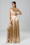 Buy_Emblaze_Gold Modal, Satin Asymmetric Designer Gown _at_Aza_Fashions