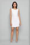 Buy_Emblaze_White Georgette Round Neck Designer Dress _at_Aza_Fashions