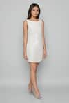 Emblaze_White Georgette Round Neck Designer Dress _Online_at_Aza_Fashions