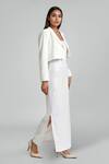 Emblaze_White Georgette, Viscose, Knit Round Neck Slip Dress And Blazer Set _Online_at_Aza_Fashions