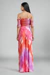 Shop_Emblaze_Pink Georgette Off-shoulder Multi-colour Tie-dye Crop Top And Pant Set _at_Aza_Fashions