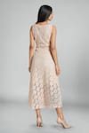 Shop_Emblaze_Peach Cotton Lace Square Neck Designer Dress _at_Aza_Fashions