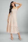 Buy_Emblaze_Peach Cotton Lace Square Neck Designer Dress _at_Aza_Fashions