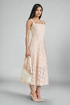 Emblaze_Peach Cotton Lace Square Neck Designer Dress _Online_at_Aza_Fashions