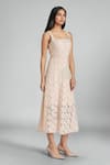 Shop_Emblaze_Peach Cotton Lace Square Neck Designer Dress _Online_at_Aza_Fashions